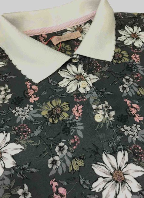 camisa femenina chumbo floral meia malha modal suede seeder se0102115 et0049