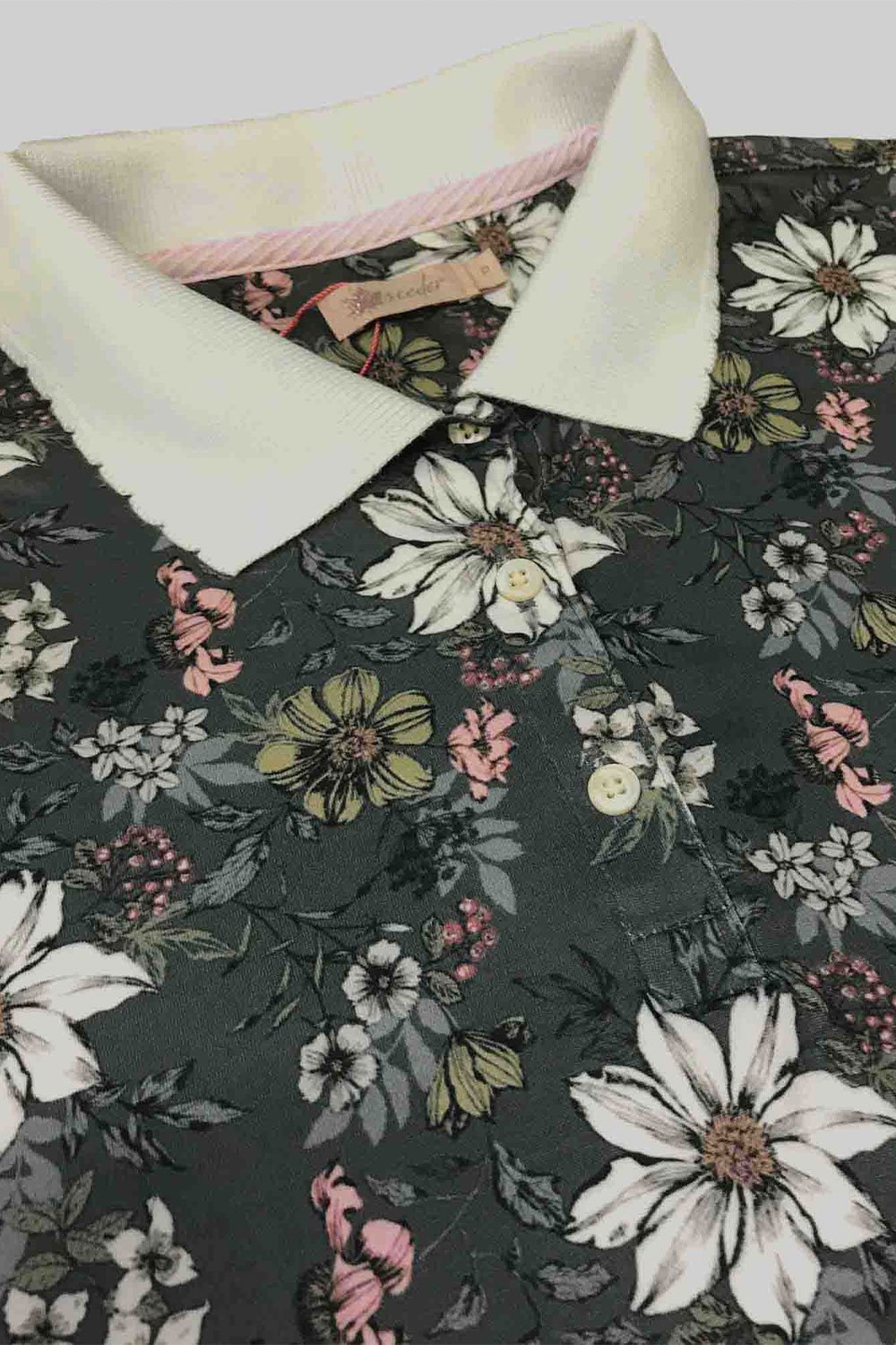 camisa femenina chumbo floral meia malha modal suede seeder se0102115 et0049