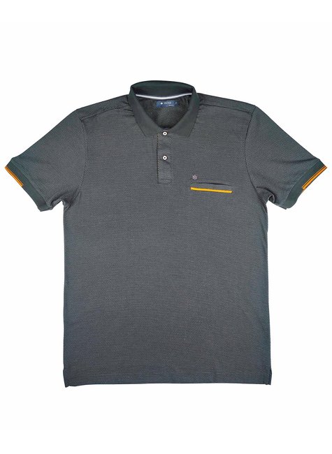 Polo Masculina de Malha Dots com Bolso Decorativo, Cinza Escuro Polo Masculina de Malha Dots com Bolso Decorativo, Cinza Escuro