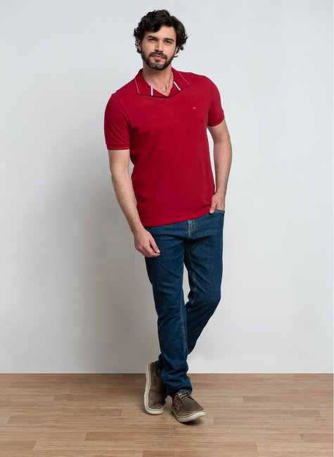 Polo Masculina Piquet com Decote V sem botões Vermelha Polo Masculina Piquet com Decote V sem botões Vermelha