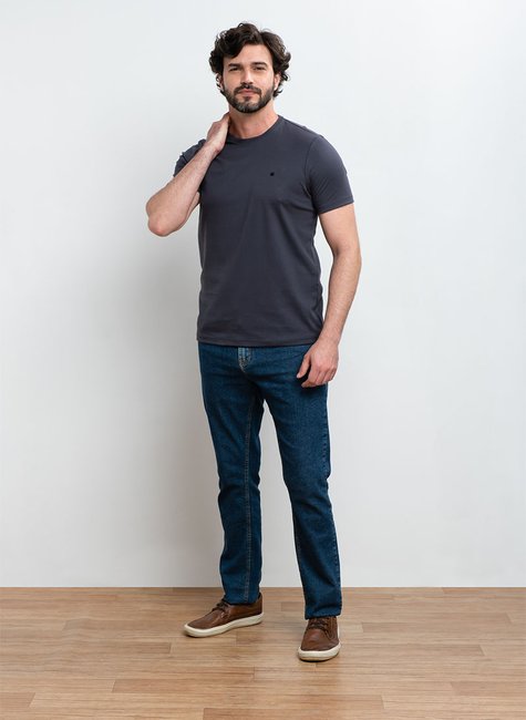 Camiseta Masculina Regular Fit em Suedine Pima Cor Preta Camiseta Masculina Regular Fit em Suedine Pima Cor Preta