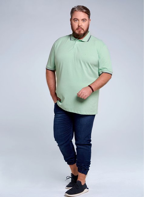 Polo Masculina Plus Size em Piquet Verde Claro Polo Masculina Plus Size em Piquet Verde Claro
