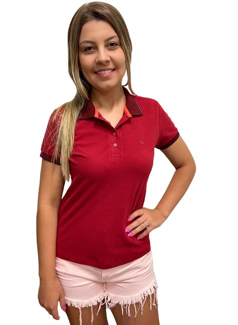 Polo Feminina Piquet Bordô com Gola Bordô Mais Escura Polo Feminina Piquet Bordô com Gola Bordô Mais Escura