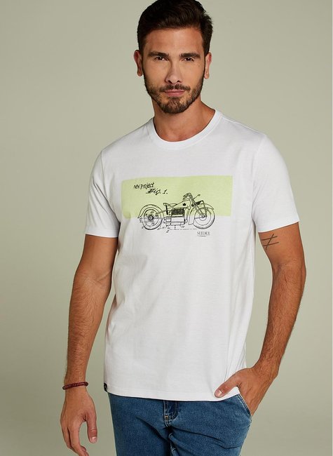 Camiseta Masculina Branca com Estampa Moto Camiseta Masculina Branca com Estampa Moto