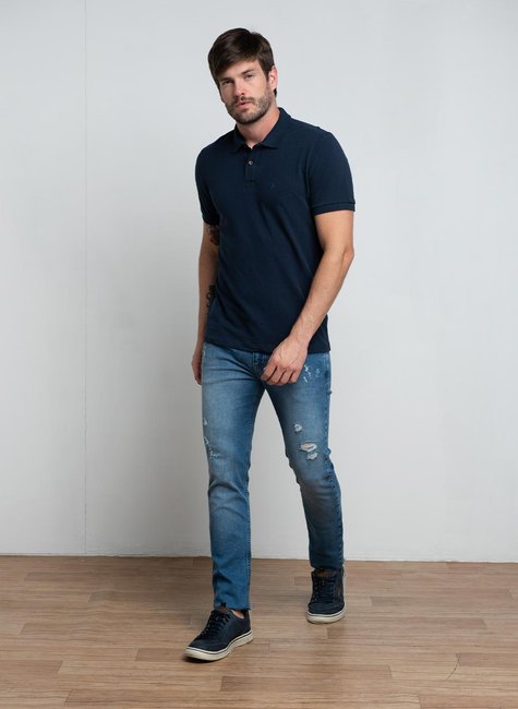 Polo Masculina Básica Piquet Marinho Polo Masculina Básica Piquet Marinho