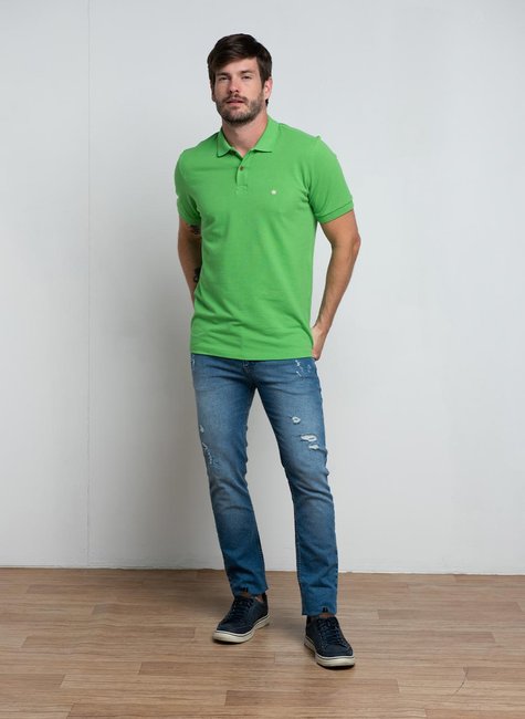 Polo Masculina Básica Piquet Verde Cyber Polo Masculina Básica Piquet Verde Cyber