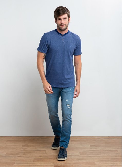 Camiseta Masculina Malha Dots com Peitilho e Botões Camiseta Masculina Malha Dots com Peitilho e Botões