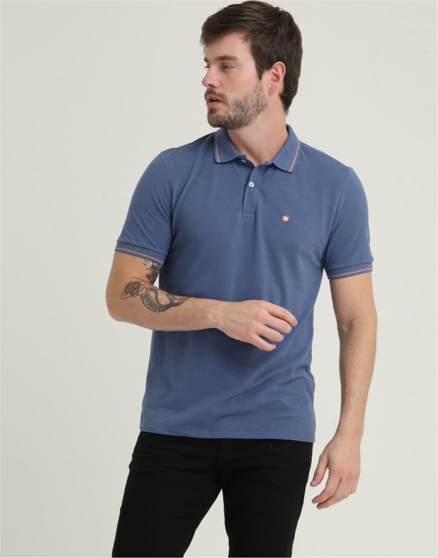 Polo Masculina Slim Fit Básica Azul