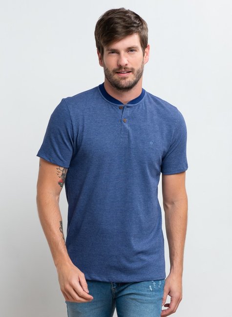camiseta masculina malha com peitilho azul navy se0301213 az0078 2