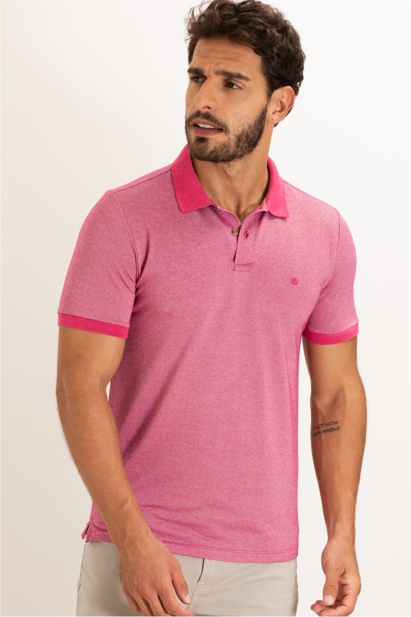 Polo Masculina de Malha Jacquard de Viscose Rosa Pink