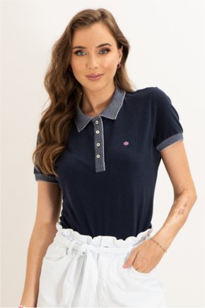 polo feminina piquet slim fit azul marinho se0102130 az0001 24