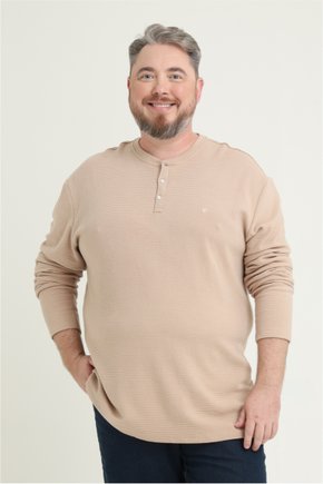 blusa masculina plus size manga longa regular fit canelado bege se0705002 bg0029 3