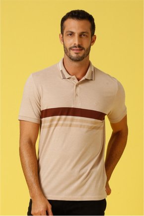 polo masculina malha binada slim fit gola punhos retilnea bege se0101745 bg0029 4