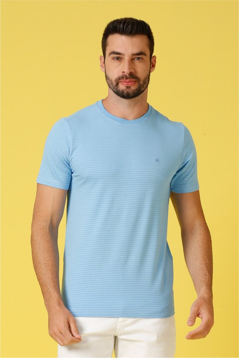 t shirt masculina meia malha listarda maquinetada slim fit azul se0301279 az0670 2