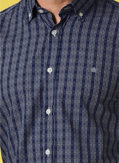 camisa social manga longa tricoline fio tinto slim fit azul se1001003 et0071