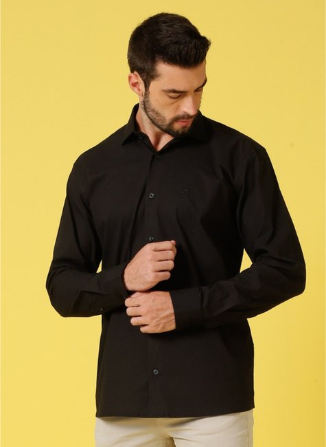 camisa social manga longa masculina slim fit tricoline stretch preta se1001001 di0002 4