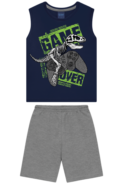 Conjunto Regata E Short Tactel Dinossauro Jurassic Period Verde