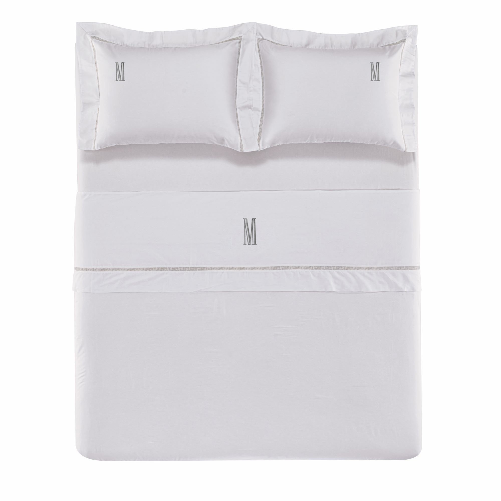 Jogo de Cama Trussardi Cetim 300 Fios Greco Branco e Legno Queen