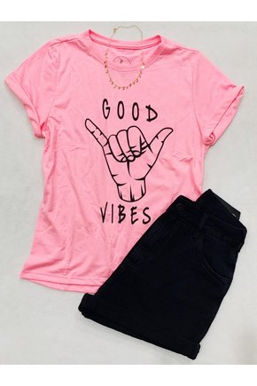T-Shirt Rosa Good Vibes Mão