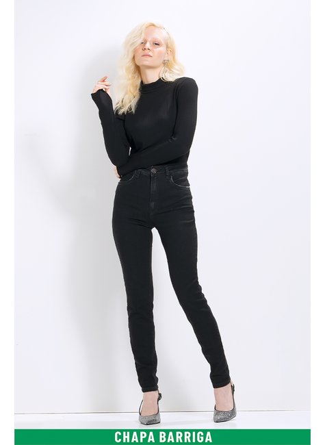 Calça Feminina Modeladora Chapa Barriga em Jeans Black State One