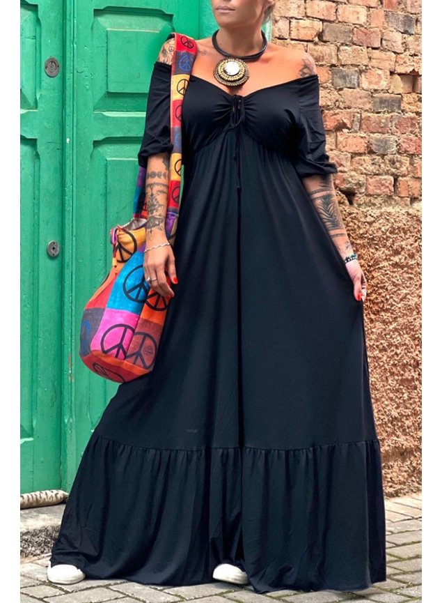 vestido longo ciganinha preto