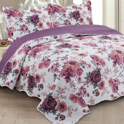 Kit Colcha Boutis King 3 peças Microfibra Shabby Chic Heloise Lilas