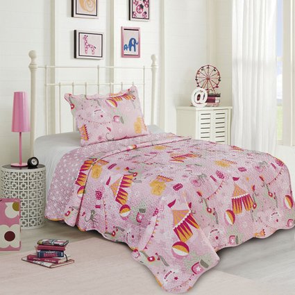 Kit Colcha Evolution Patchwork Solteiro 2 peças Microfibra Circo