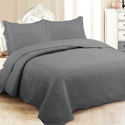 Kit Colcha Boutis Queen 3 peças Microfibra Classic Poá Chumbo