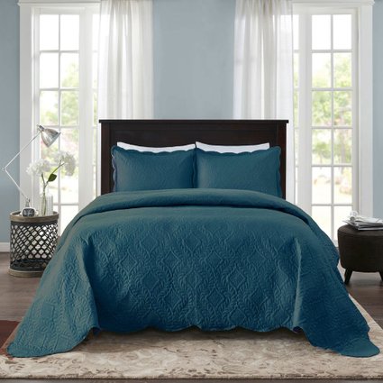 Kit Colcha Milão Corttex Queen 3 peças 150 Fios Color Art Arabescos Índigo