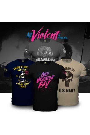 Kit Violent 4 Camisetas Militares Masculinas com Estampa - TeamSix