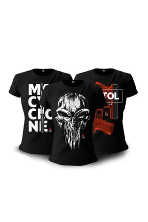 Kit 03 Camisetas Baby Look Feminina GUFZ6 Punisher Skull - TeamSix