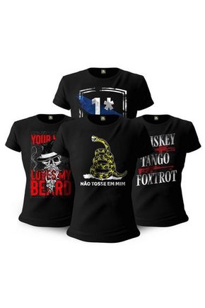 Kit 4 Camisetas Femininas Baby Look Militares Tactical Fritz Beard Risk - TeamSix