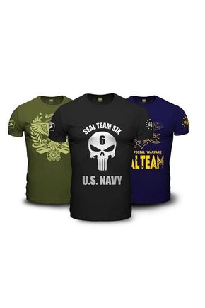 Kit Combat 3 Camisetas Militares Masculinas 100% Algodão - Team Six