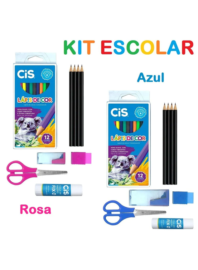 Kit Escolar CIS, 46.3711, 9 Peças Rosa