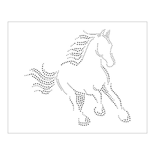 Um desenho de um cavalo com fundo preto e as palavras cavalo na frente.