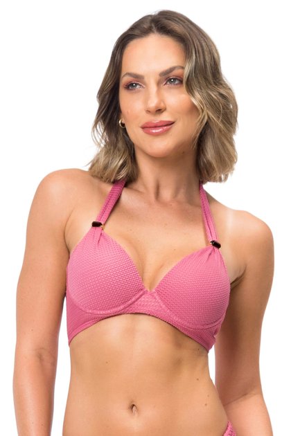 Top de Biquíni Roupa de Banho Praia Meia Taça Rosa Magia