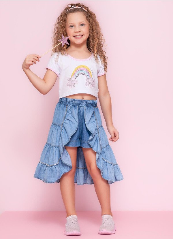 Blusa Cropped Cotton Branca Arco iris