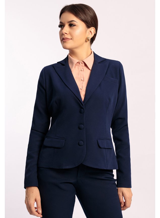 Blazer Feminino Alfaiataria Terninho Azul Marinho Mia