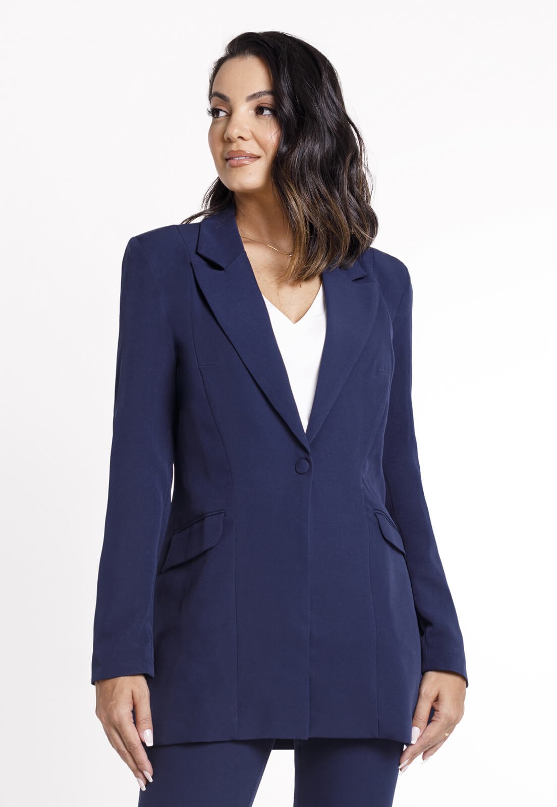 Blazer Feminino Alongado Azul Marinho Raquel