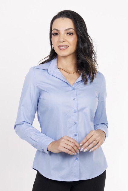 camisa social feminina azul paola frente