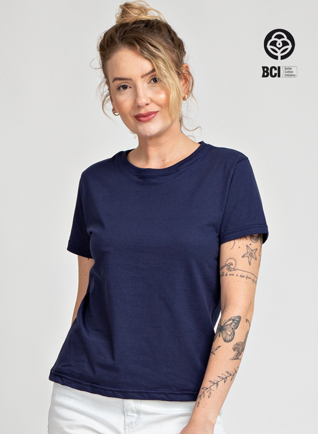 camiseta feminina algodao confortavel universo basico azul marinho