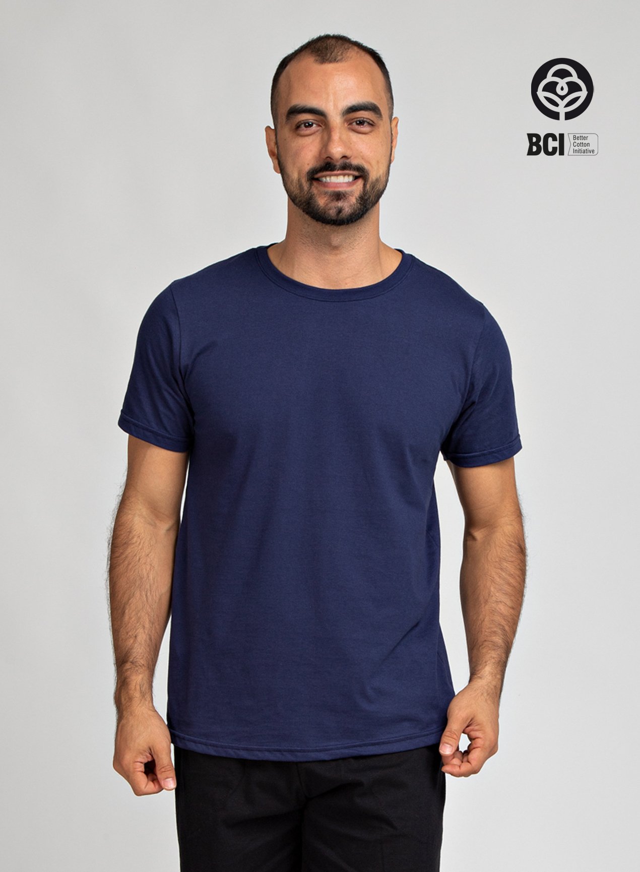 camiseta masculina algodao bci premium universo basico azul marinho