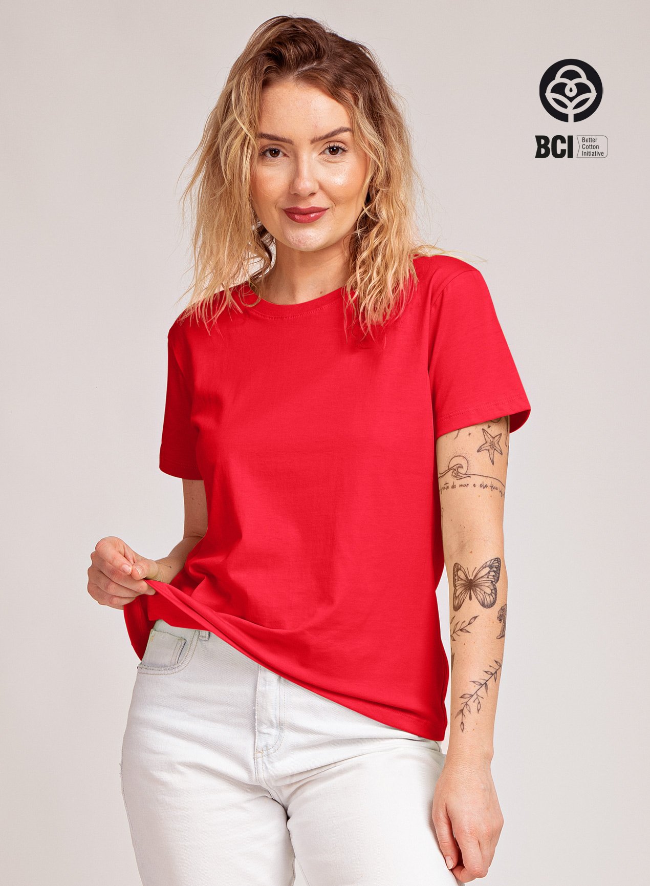 camiseta feminina algodao basica vermelha premium