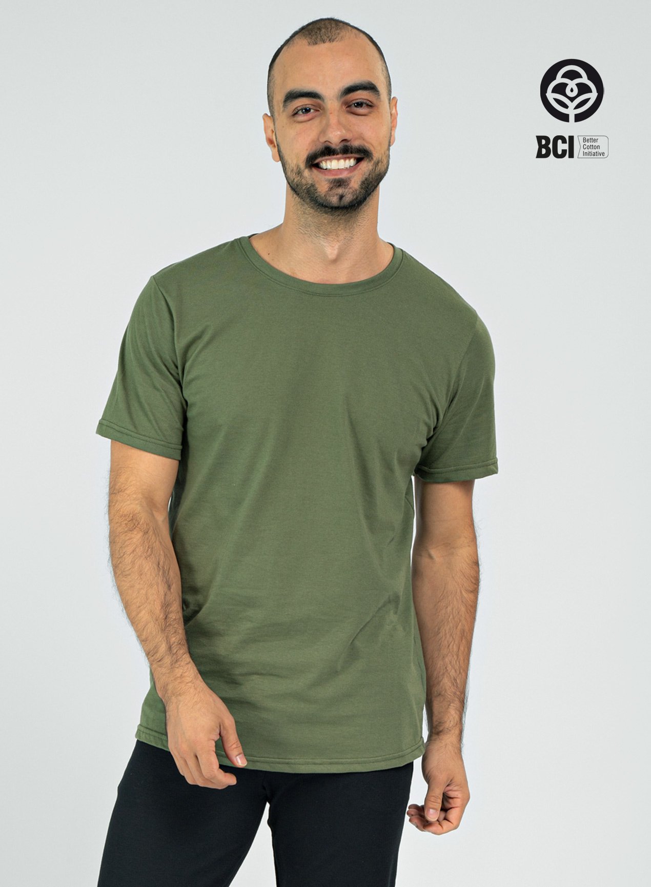 Camiseta Lisa Masculina de Algodão, Verde Militar