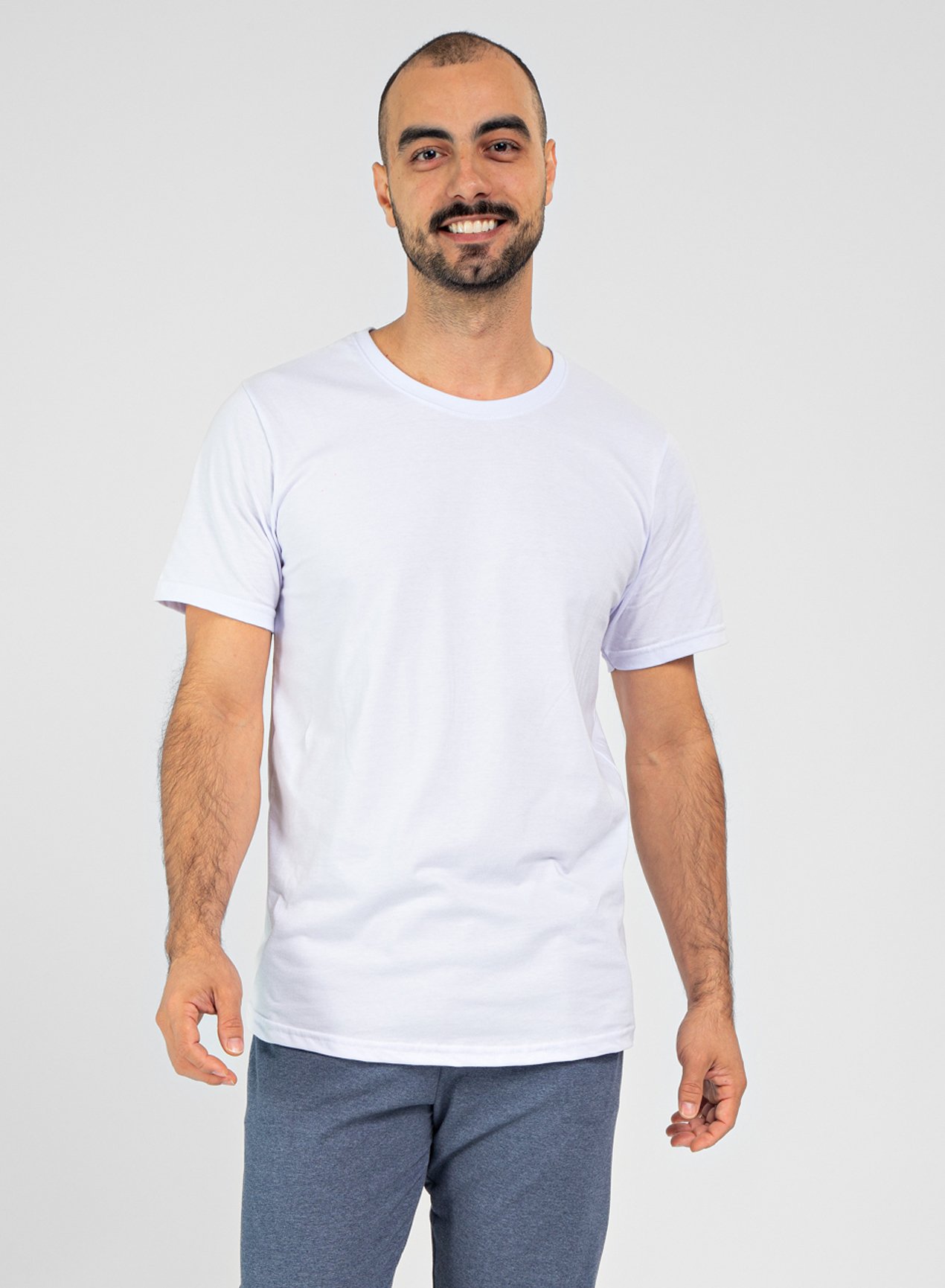 camiseta masculina algodao manga curta branca frente