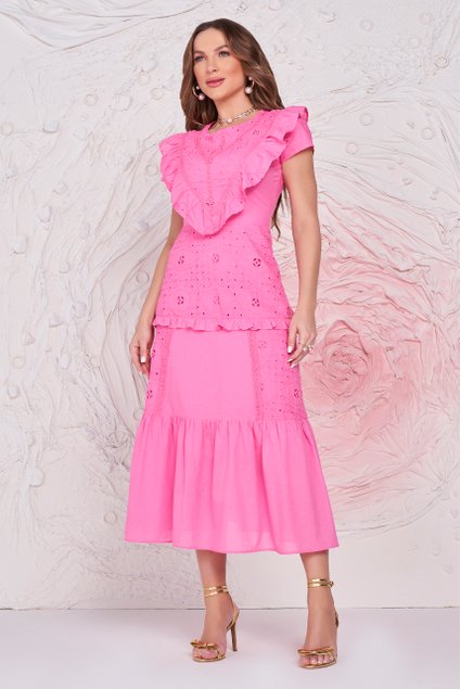 Vestido rosa bordado