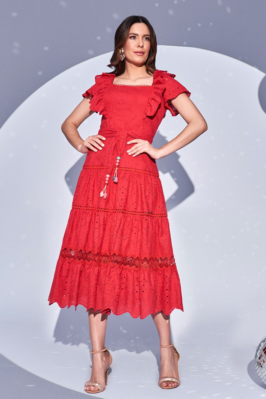 Vestido gode best sale midi vermelho