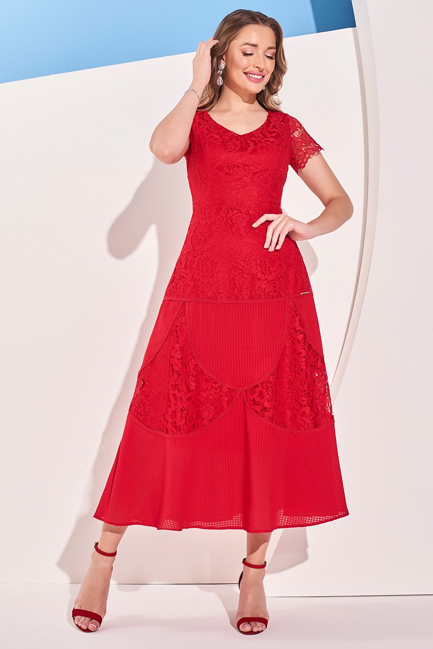 Vestido de best sale renda vermelho midi