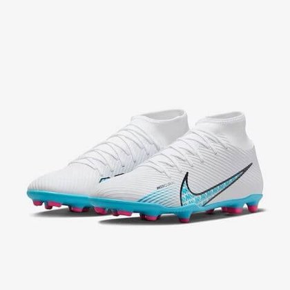 Chuteira Campo Nike Superfly 9 Club FG MG Masculina Branca Azul