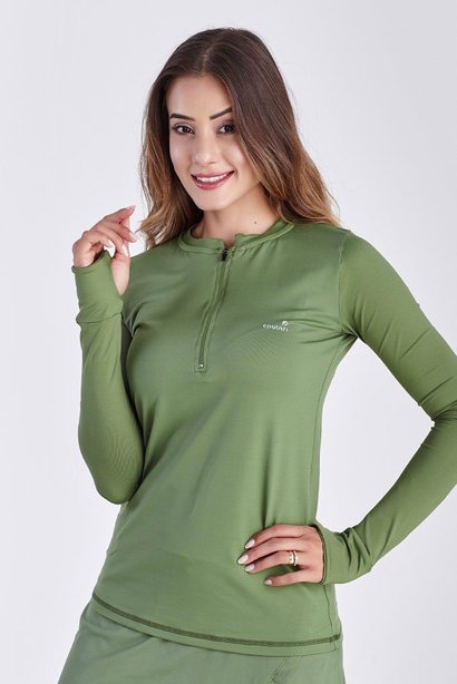 blusa feminina verde militar manga longa em poliamida com protecao uv50 epulari 3